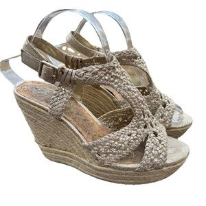 Gianni Bini Woven Espadrille Wedge Platform Sandal Gold Metallic Jute Wrapped 8M